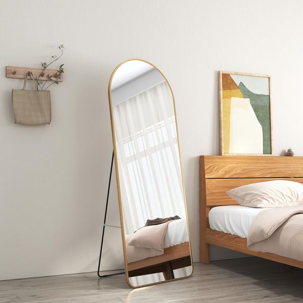 Specchio Da Tavolo Emke 160X60Cm A Figura Intera Specchio Con Cornice In Alluminio Dorato Specchio Da Toilette Curvo Con Pellicola Per Finestre Antideflagrante-image