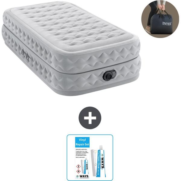 Intex Airbed - 1 Persona - 99 X 191 X 51 Cm - Grigio - Pompa Inclusa - Kit Di Riparazione-image