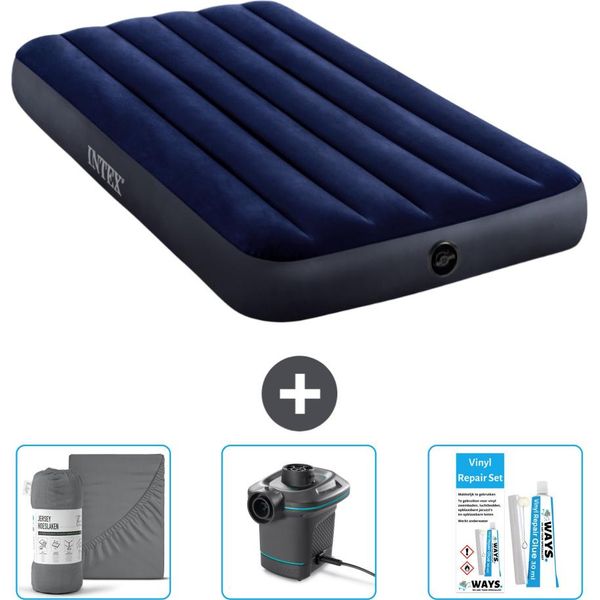 Letto Gonfiabile Intex - 1 Persona - 99 X 191 X 25 Cm - Blu - Lenzuola Incluse - Pompa E Kit Di Riparazione-image