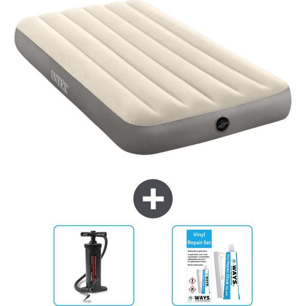 Letto Ad Aria Intex - 1 Persona - 99 X 191 X 25 Cm - Beige - Include Pompa E Kit Di Riparazione-image