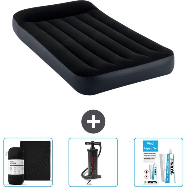 Letto Gonfiabile Intex - 1 Persona - 99 X 191 X 25 Cm - Blu Scuro - Include Lenzuola - Pompa E Kit Di Riparazione-image