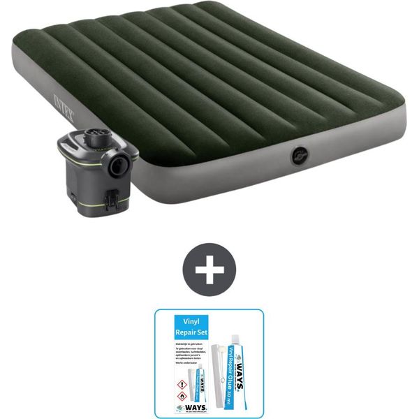 Intex Airbed - Letto Matrimoniale - 137 X 191 X 25 Cm - Verde - Pompa Inclusa - Kit Di Riparazione-image