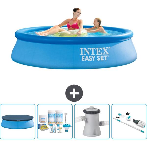 Piscina Gonfiabile Rotonda Intex Easy Set - 244 X 61 Cm - Blu - Include Copertura - Pacchetto Manutenzione - Pompa Filtro Per Piscina - Hoover-image