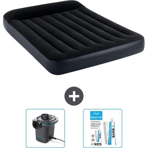 Intex Airbed - Letto Matrimoniale - 137 X 191 X 25 Cm - Blu Scuro - Include Pompa E Kit Di Riparazione-image