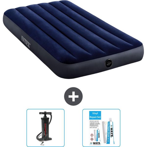 Letto Ad Aria Intex - 1 Persona - 99 X 191 X 25 Cm - Blu - Include Pompa E Kit Di Riparazione-image