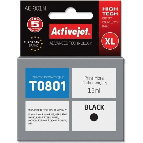 Activejet AE-801N Ink (Replacement For Epson T0801; Supreme; 15 Ml; Black)-image