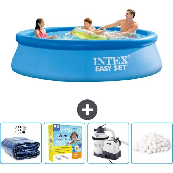 Piscina Gonfiabile Rotonda Intex Easy Set - 305 X 76 Cm - Blu - Include Tenda Da Sole - Pacchetto Manutenzione - Pompa Filtro Per Piscina - Palline Filtro-image