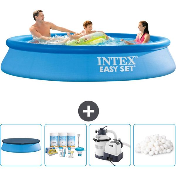 Piscina Gonfiabile Rotonda Intex Easy Set - 305 X 61 Cm - Blu - Include Copertura - Pacchetto Di Manutenzione - Pompa Filtro Per Piscina - Sfere Filtro-image