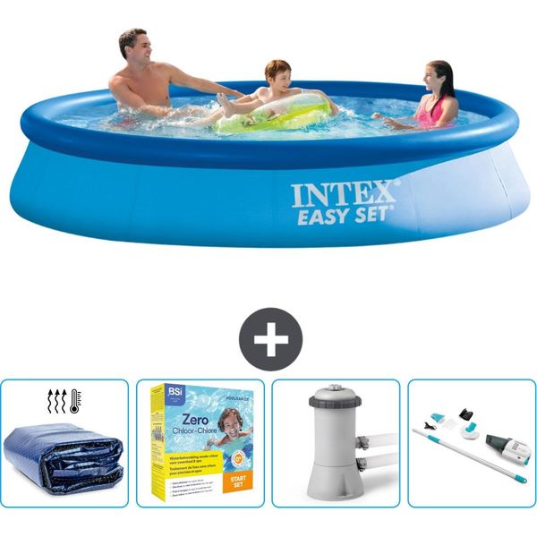 Piscina Gonfiabile Rotonda Intex Easy-Set - 366 X 76 Cm - Blu - Include Tenda Da Sole - Pacchetto Manutenzione - Pompa Filtro Per Piscina - Hoover-image