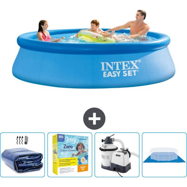 Piscina Gonfiabile Rotonda Intex Easy Set - 305 X 76 Cm - Blu - Include Tenda Da Sole - Pacchetto Manutenzione - Pompa Filtro Per Piscina - Telo Di Fondo-image