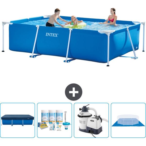 Piscina Intex Con Struttura Rettangolare - 300 X 200 X 75 Cm - Blu - Include Copertura - Pacchetto Manutenzione - Pompa Filtro Per Piscina - Copertura Del Terreno-image