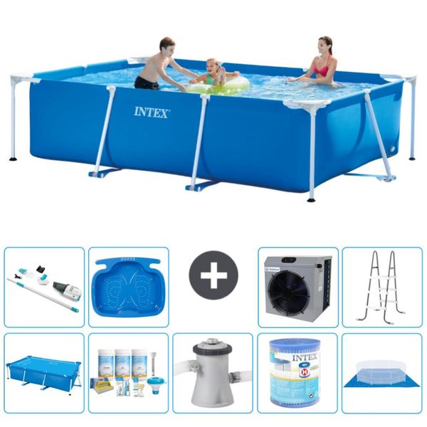 Piscina Intex Con Struttura Rettangolare - 300 X 200 X 75 Cm - Blu - Include Tenda Da Sole - Pacchetto Manutenzione - Pompa Filtro Per Piscina - Filtro - Telo Di Fondo - Aspirapolvere-image