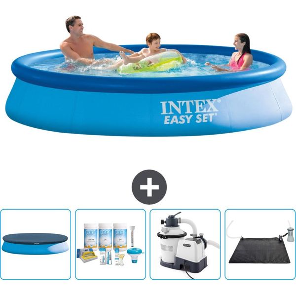Piscina Gonfiabile Rotonda Intex Easy-Set - 366 X 76 Cm - Blu - Include Copertura - Pacchetto Manutenzione - Pompa Filtro Per Piscina - Tappeto Solare-image
