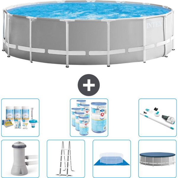 Piscina Intex Round Prism Frame - 457 X 122 Cm - Grigio - Inclusa Pompa - Scaletta - Telo Di Fondo - Pacchetto Manutenzione Copertura - Filtro - Aspirapolvere-image