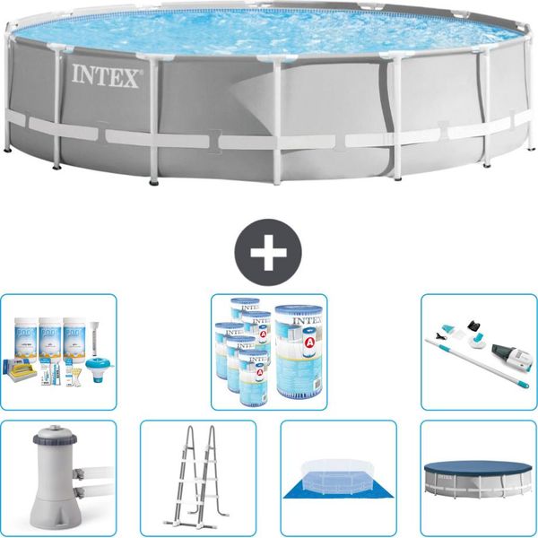 Piscina Intex Round Prism Frame - 427 X 107 Cm - Grigio - Inclusa Pompa - Scaletta - Telo Di Fondo - Pacchetto Di Manutenzione Della Copertura - Filtro - Aspirapolvere-image