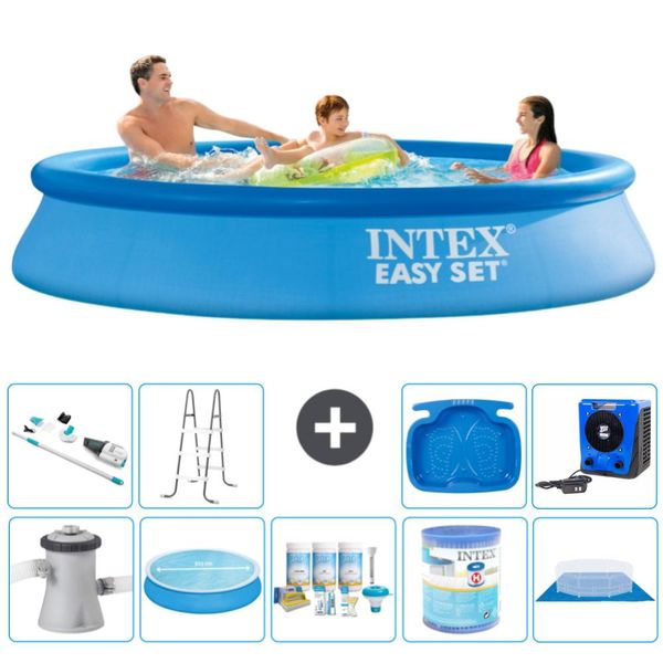 Piscina Gonfiabile Rotonda Intex Easy Set - 305 X 61 Cm - Blu - Incluso Tenda Con Pompa - Pacchetto Manutenzione - Filtro - Telo Di Fondo - Aspirapolvere - Scaletta-image