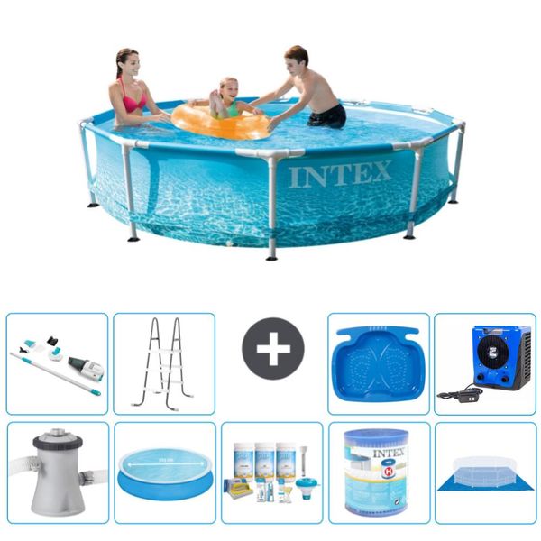 Piscina Intex Con Struttura Rotonda - 305 X 76 Cm - Pressione Dell'acqua - Pompa Inclusa - Tenda Da Sole - Pacchetto Manutenzione - Filtro - Telo Di Fondo - Aspirapolvere - Scaletta-image