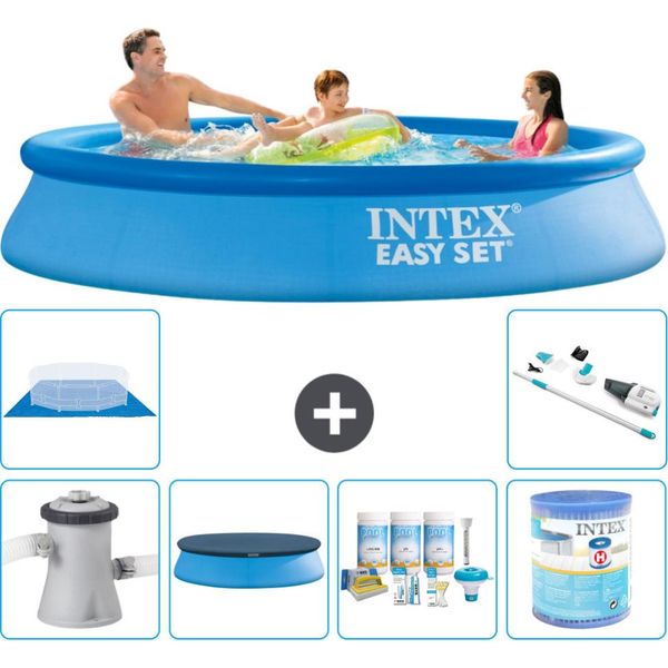 Piscina Gonfiabile Rotonda Easy Set Di Intex - 305 X 61 Cm - Blu - Inclusa Copertura Della Pompa - Pacchetto Di Manutenzione - Filtro - Telo Di Fondo - Aspirapolvere-image