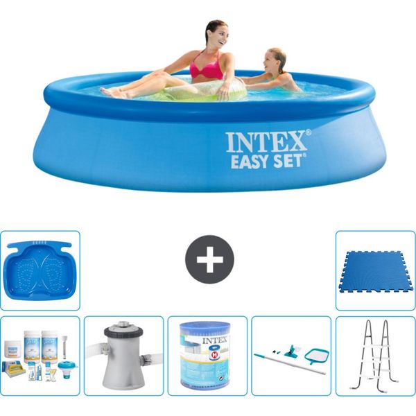 Piscina Gonfiabile Rotonda Easy Set Di Intex - 244 X 61 Cm - Blu - Include Pacchetto Di Manutenzione - Pompa Filtro Per Piscina - Filtro - Kit Di Pulizia - Scaletta - Pediluvio-image