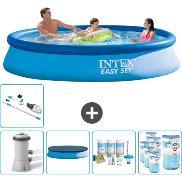 Piscina Gonfiabile Rotonda Easy Set Di Intex - 366 X 76 Cm - Blu - Inclusa Copertura Pompa - Pacchetto Manutenzione - Filtro - Aspirapolvere-image