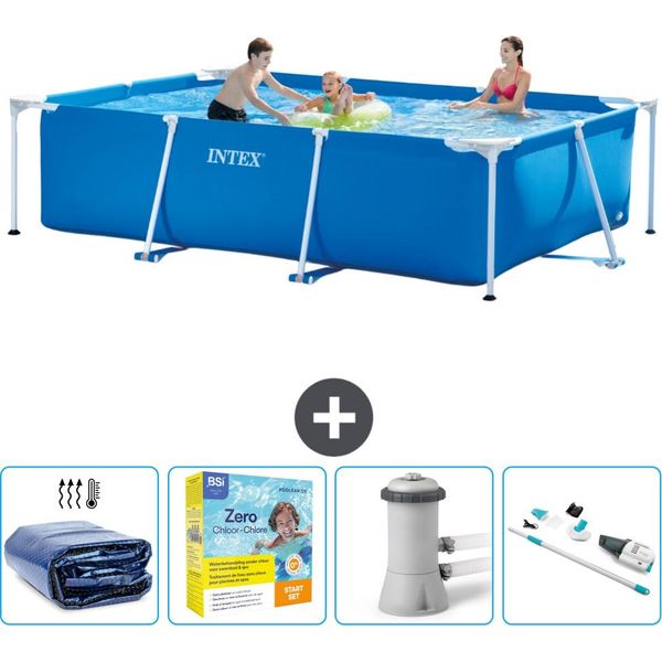 Piscina Intex Con Struttura Rettangolare - 300 X 200 X 75 Cm - Blu - Include Tenda Da Sole - Pacchetto Manutenzione - Pompa Filtro Per Piscina - Hoover-image