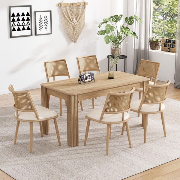 Flieks Sedie Da Pranzo In Rattan Set Di 6, Tavolo Da Pranzo Sedie Da Cucina Con Gambe In Metallo, Sedia Da Giardino Sedia Per Il Tempo Libero Sedia Da Soggiorno, Pu, Beige-image