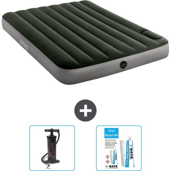 Intex Airbed - Letto Matrimoniale - 137 X 191 X 25 Cm - Verde - Pompa E Kit Di Riparazione-image