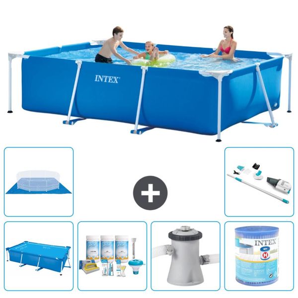 Piscina Intex Con Struttura Rettangolare - 300 X 200 X 75 Cm - Blu - Include Tenda Da Sole - Pacchetto Manutenzione - Pompa Filtro Per Piscina - Filtro - Telo Di Fondo - Aspirapolvere-image