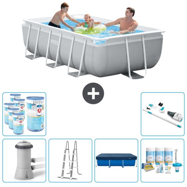 Piscina Intex Con Struttura A Prisma Rettangolare - 300 X 175 X 80 Cm - Grigio - Inclusa Pompa - Copertura A Scaletta - Pacchetto Manutenzione - Filtro - Aspirapolvere-image