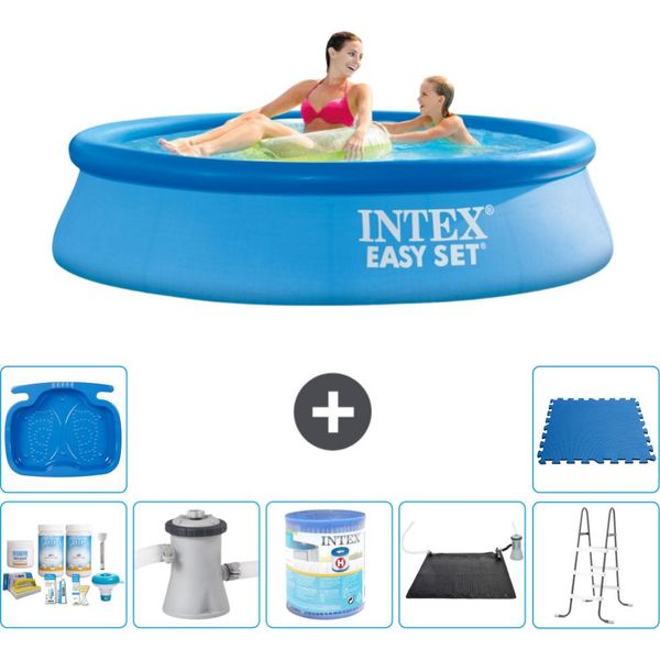 Piscina Gonfiabile Rotonda Intex Easy Set - 244 X 61 Cm - Blu - Include Pacchetto Di Manutenzione - Pompa Filtro Per Piscina - Filtro - Tappetino Solare - Scaletta - Pediluvio-image