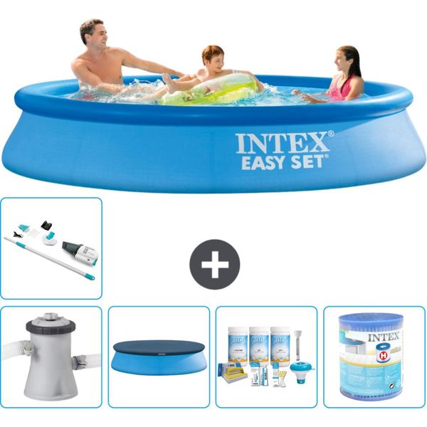 Piscina Gonfiabile Rotonda Intex Easy Set - 305 X 61 Cm - Blu - Inclusa Copertura Pompa - Pacchetto Manutenzione - Filtro - Aspirapolvere-image