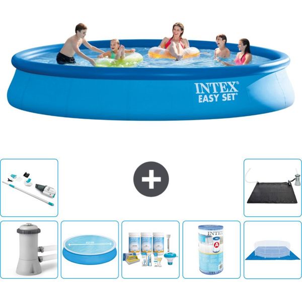 Piscina Gonfiabile Rotonda Intex Easy Set - 457 X 84 Cm - Blu - Incluso Telo Pompa - Pacchetto Manutenzione - Filtro - Telo Di Fondo - Aspiratore - Tappeto Solare-image