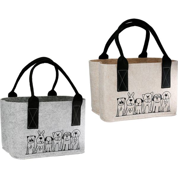 Gilde Tasche, "Hundebande"", Filz, Beige, Hellgrau, Ve 6, 2 StüCk Wie Abgebildet, L. 22 Cm, B. 30 Cm, H. 22 Cm 55915"-image