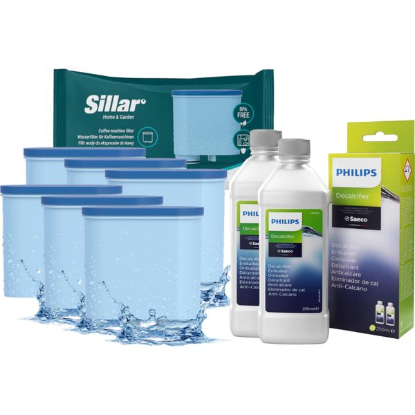 Set Per Macchine Da Caffè Completamente Automatiche Philips/Saeco: 6× Filtro Dell'acqua Compatibile Con Aquaclean - Ricambio Per CA6903/00 CA6903/10 + 2× Decalcificatore Philips CA6700 250-image