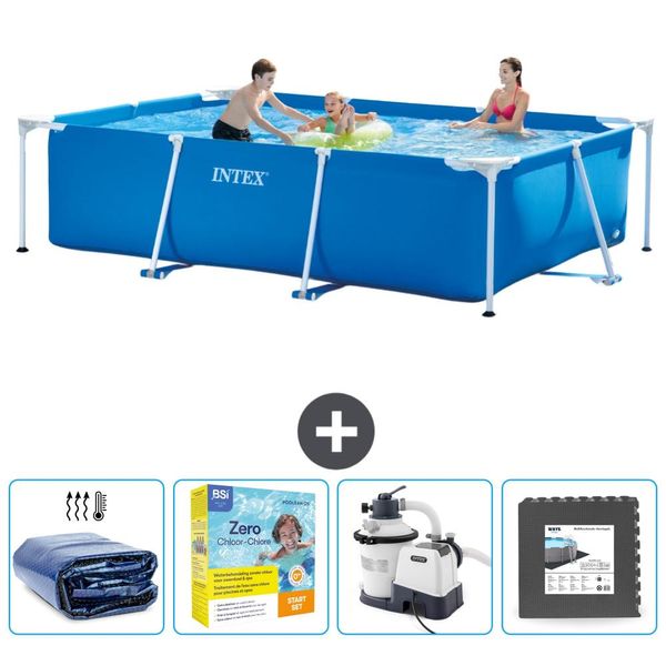 Piscina Intex Con Struttura Rettangolare - 300 X 200 X 75 Cm - Blu - Include Tenda Da Sole - Pacchetto Manutenzione - Pompa Filtro Per Piscina - Piastrelle Per Pavimento-image