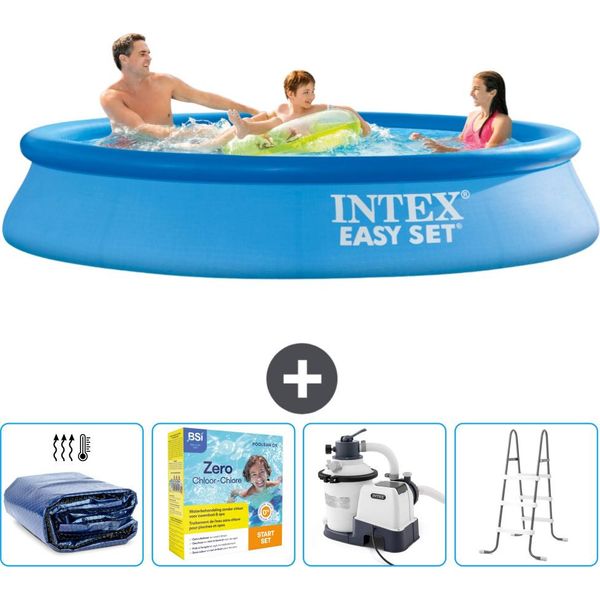 Piscina Gonfiabile Rotonda Intex Easy Set - 305 X 61 Cm - Blu - Include Tenda Da Sole - Pacchetto Manutenzione - Pompa Filtro Per Piscina - Scaletta-image
