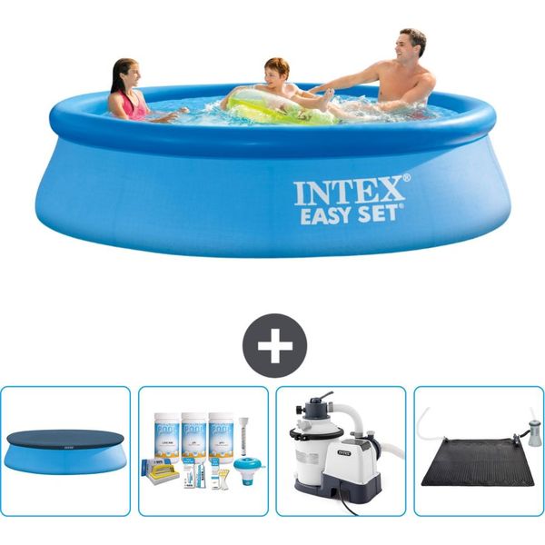 Piscina Gonfiabile Rotonda Intex Easy Set - 305 X 76 Cm - Blu - Include Copertura - Pacchetto Manutenzione - Pompa Filtro Per Piscina - Tappeto Solare-image