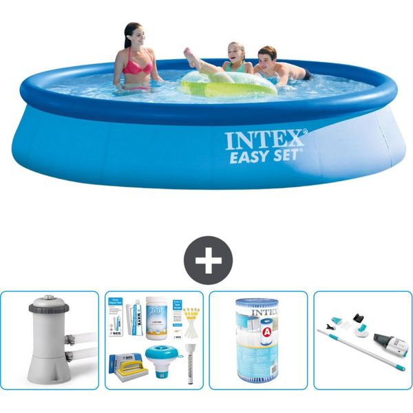 Piscina Gonfiabile Rotonda Easy Set Intex - 396 X 84 Cm - Blu - Incluso Pacchetto Manutenzione Pompa - Filtro - Aspirapolvere-image