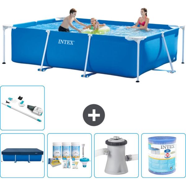 Piscina Intex Con Struttura Rettangolare - 300 X 200 X 75 Cm - Blu - Include Copertura - Pacchetto Manutenzione - Pompa Filtro Per Piscina - Filtro - Aspirapolvere-image