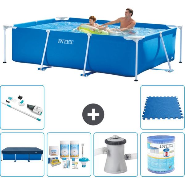 Piscina Intex Con Struttura Rettangolare - 260 X 160 X 65 Cm - Blu - Include Copertura - Pacchetto Di Manutenzione - Pompa Filtro Per Piscina - Filtro - Aspirapolvere - Piastrelle Per Pavimento-image