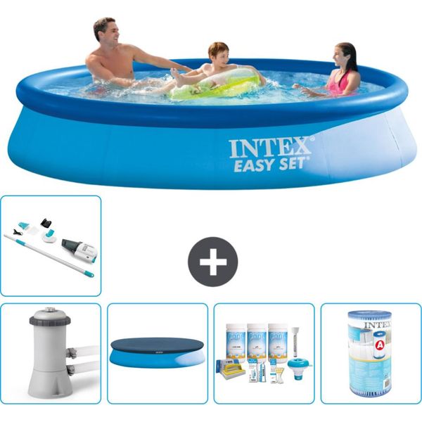 Piscina Gonfiabile Rotonda Easy Set Di Intex - 366 X 76 Cm - Blu - Inclusa Copertura Pompa - Pacchetto Manutenzione - Filtro - Aspirapolvere-image