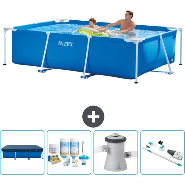 Piscina Intex Con Struttura Rettangolare - 260 X 160 X 65 Cm - Blu - Copertura Inclusa - Pacchetto Manutenzione - Pompa Filtro Per Piscina - Hoover-image