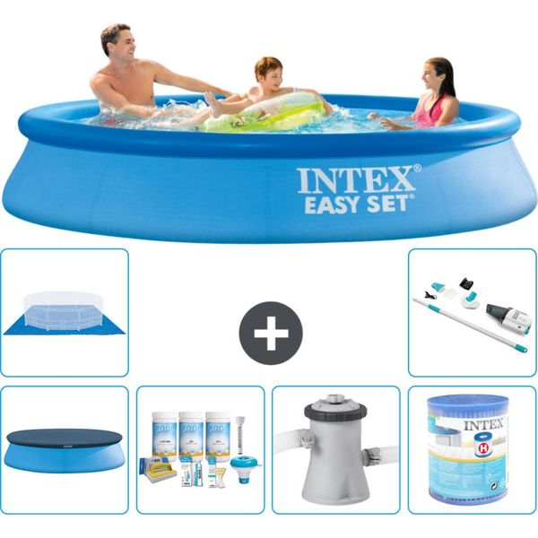 Piscina Gonfiabile Rotonda Intex Easy Set - 305 X 61 Cm - Blu - Include Copertura - Pacchetto Manutenzione - Pompa Filtro Per Piscina - Filtro - Telo Di Fondo - Aspirapolvere-image