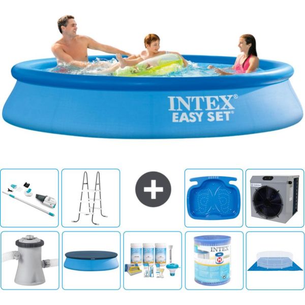 Piscina Gonfiabile Rotonda Intex Easy Set - 305 X 61 Cm - Blu - Inclusa Copertura Della Pompa - Pacchetto Di Manutenzione - Filtro - Telo Di Fondo - Aspirapolvere - Scaletta-image