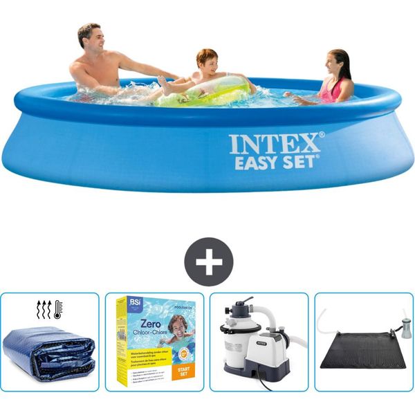 Piscina Gonfiabile Rotonda Intex Easy Set - 305 X 61 Cm - Blu - Include Tenda Da Sole - Pacchetto Manutenzione - Pompa Filtro Per Piscina - Tappeto Solare-image