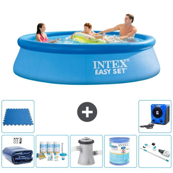 Piscina Gonfiabile Rotonda Easy Set Intex - 305 X 76 Cm - Blu - Include Tenda Da Sole - Pacchetto Manutenzione - Pompa Filtro Per Piscina - Filtro - Aspirapolvere - Piastrelle Per Pavimento-image