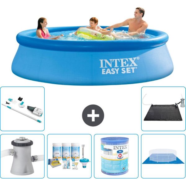 Piscina Gonfiabile Rotonda Intex Easy Set - 305 X 76 Cm - Blu - Incluso Pacchetto Manutenzione Pompa - Filtro - Telo Di Fondo - Aspirapolvere - Tappeto Solare-image