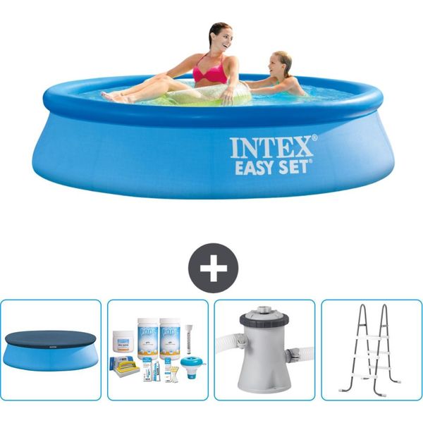 Piscina Gonfiabile Rotonda Easy Set Di Intex - 244 X 61 Cm - Blu - Include Copertura - Kit Di Manutenzione - Pompa Filtro Per Piscina - Scaletta-image
