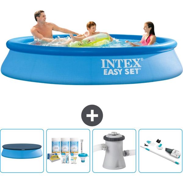 Piscina Gonfiabile Rotonda Intex Easy Set - 305 X 61 Cm - Blu - Include Copertura - Pacchetto Manutenzione - Pompa Filtro Per Piscina - Hoover-image