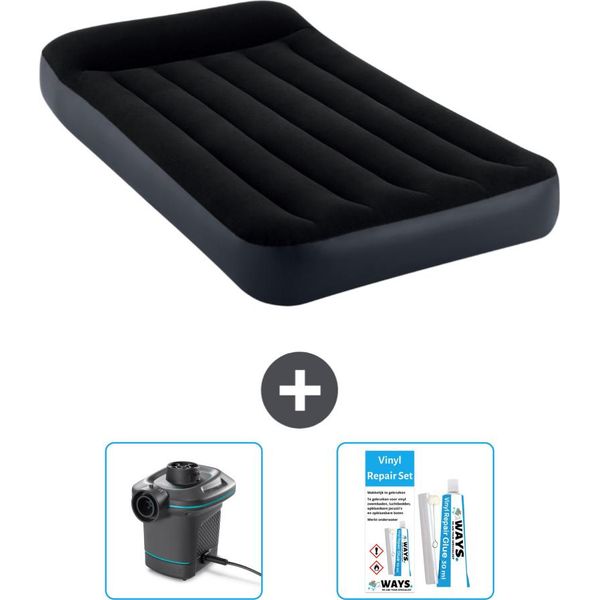Letto Gonfiabile Intex - 1 Persona - 99 X 191 X 25 Cm - Blu Scuro - Include Pompa E Kit Di Riparazione-image